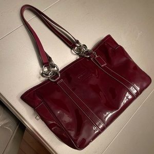 Coach deep burgundy patent leather satchel